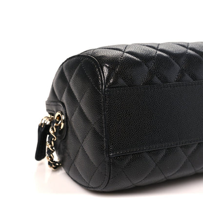 Caviar Quilted Barrel Clutch With Chain  Black