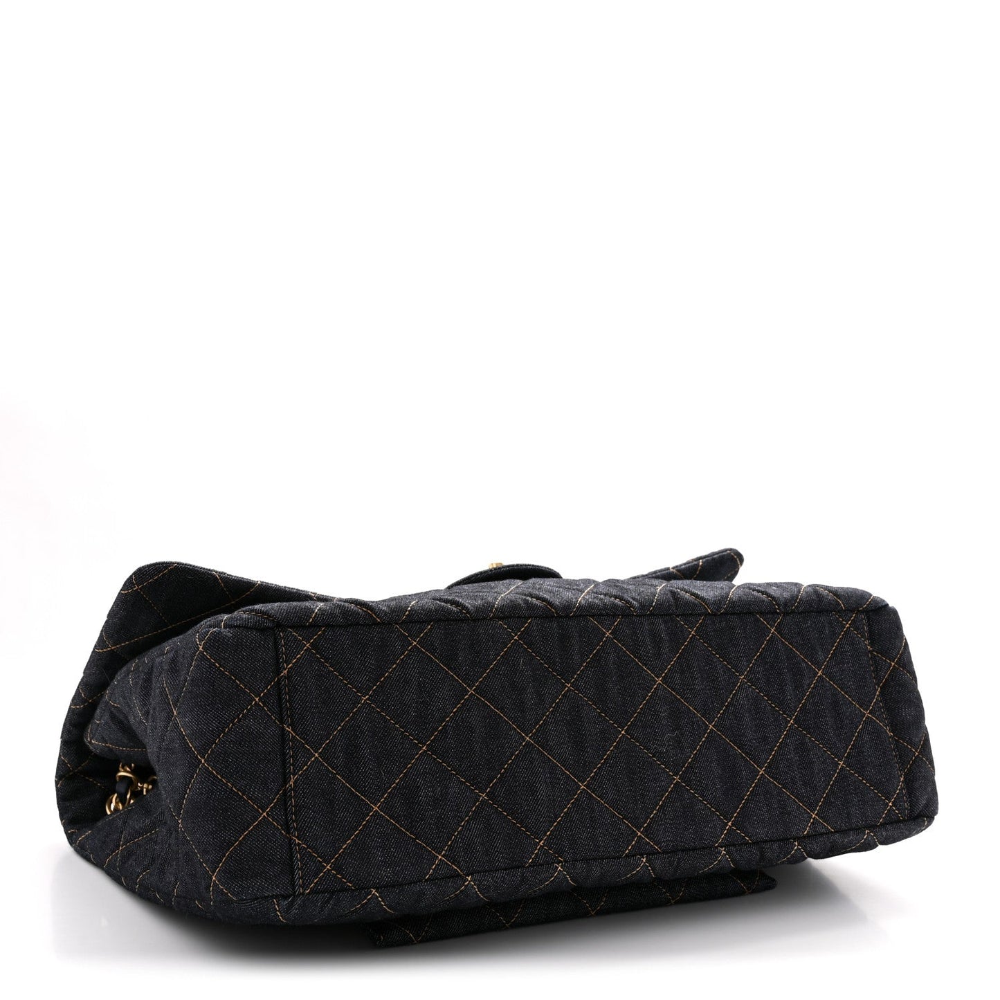 Denim Quilted XXL Travel Flap Bag Dark Blue Orange