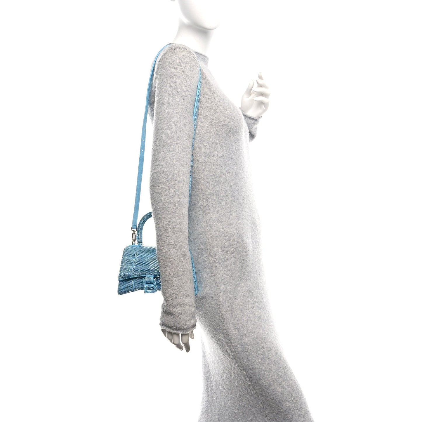 Strass Suede Hourglass Top Handle Bag XS Light Blue