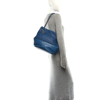 Calfskin Perforated Up In The Air North South Tote Blue