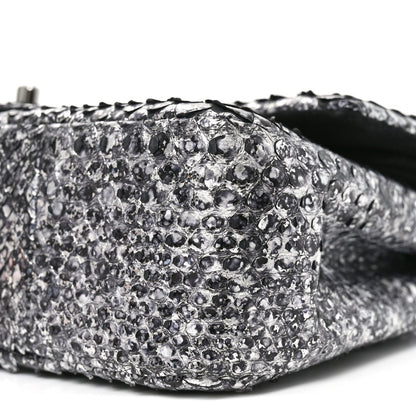 Metallic Snakeskin Medium Double Flap Black Silver