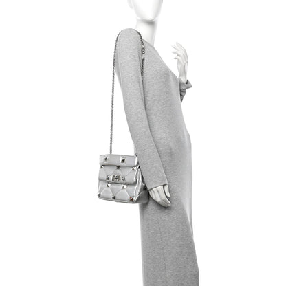 Nappa Medium Roman Stud Shoulder Bag Silver