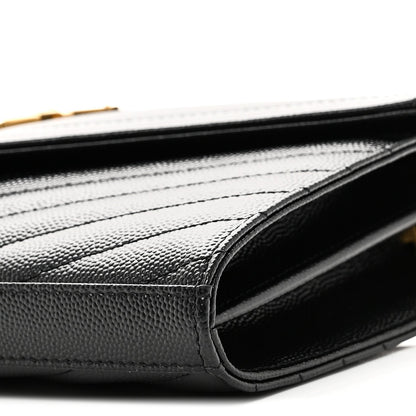 Grain De Poudre Matelasse Chevron Monogram Chain Wallet Black
