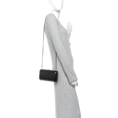Lambskin Quilted Chain Around Clutch Black