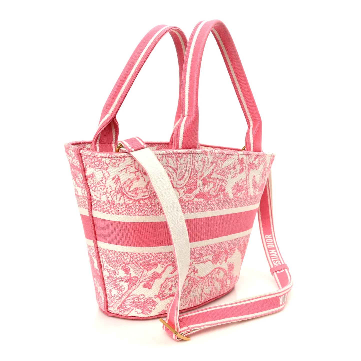 Canvas Embroidered Dioriviera Toile De Jouy Panier Chapeau Tote Peony Pink