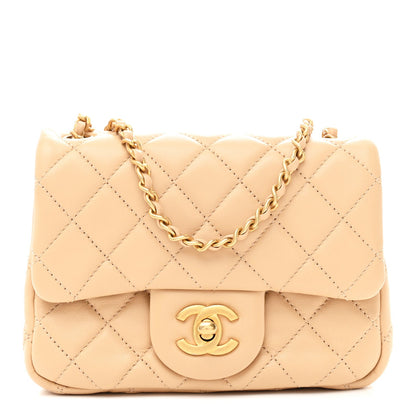 Lambskin Quilted Mini Pearl Crush Flap Beige