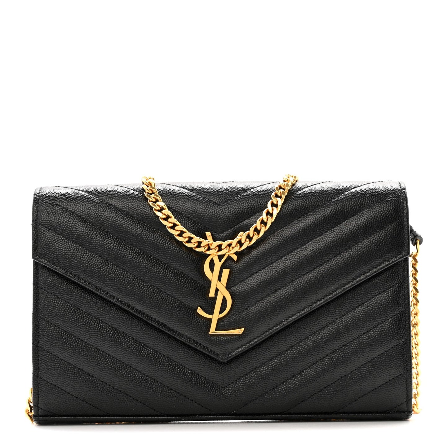 Grain De Poudre Matelasse Chevron Monogram Chain Wallet Black