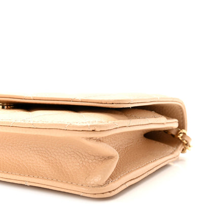 Caviar Quilted Wallet on Chain WOC Beige