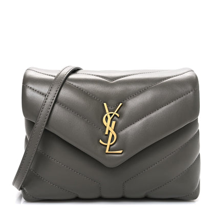 Calfskin Y Quilted Monogram Toy Loulou Crossbody Bag Grey Kaki