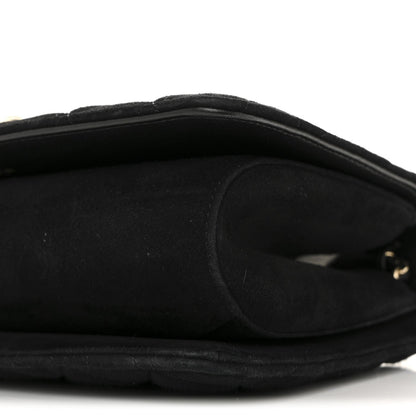 Suede Quilted Crystal Pearl CC Flap Black