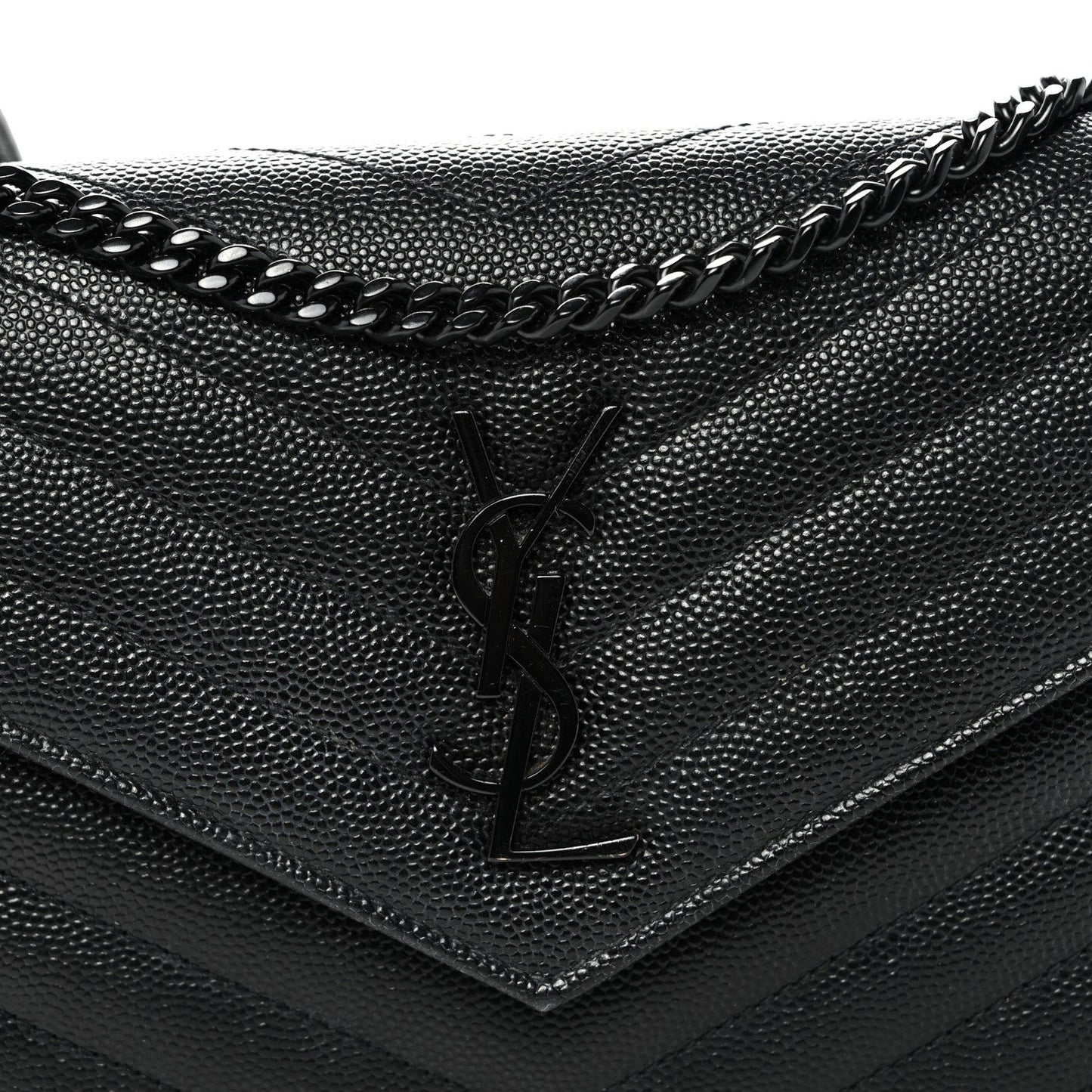 Grain De Poudre Matelasse Chevron Monogram Monochrome Envelope Chain Wallet Black