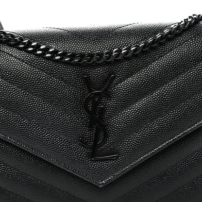 Grain De Poudre Matelasse Chevron Monogram Monochrome Envelope Chain Wallet Black