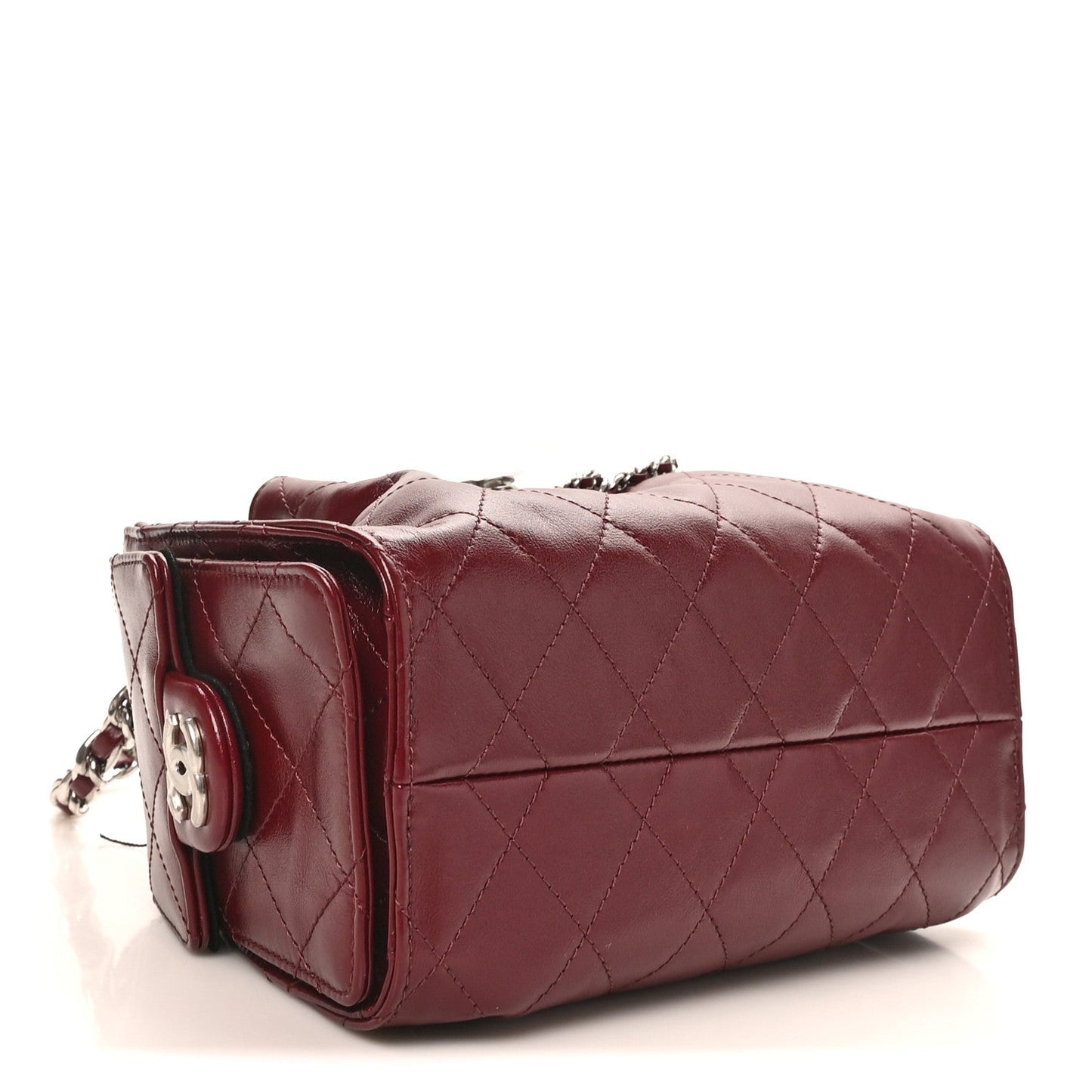 Shiny Crumpled Calfskin Quilted Mini Chanel 25 Handbag Dark Burgundy