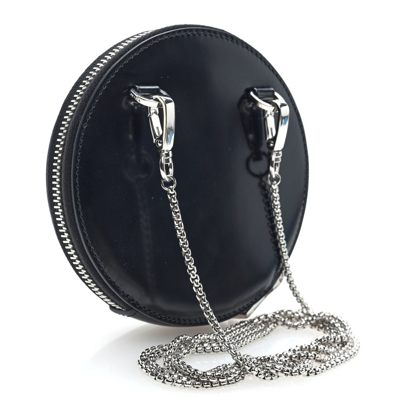 Spazzolato Round Chain Coin Crossbody Pouch  Black
