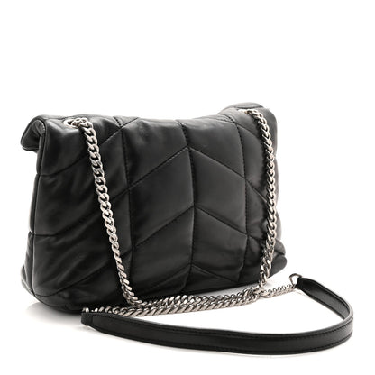 Lambskin Quilted Toy Loulou Puffer Monogram Chain Satchel Black
