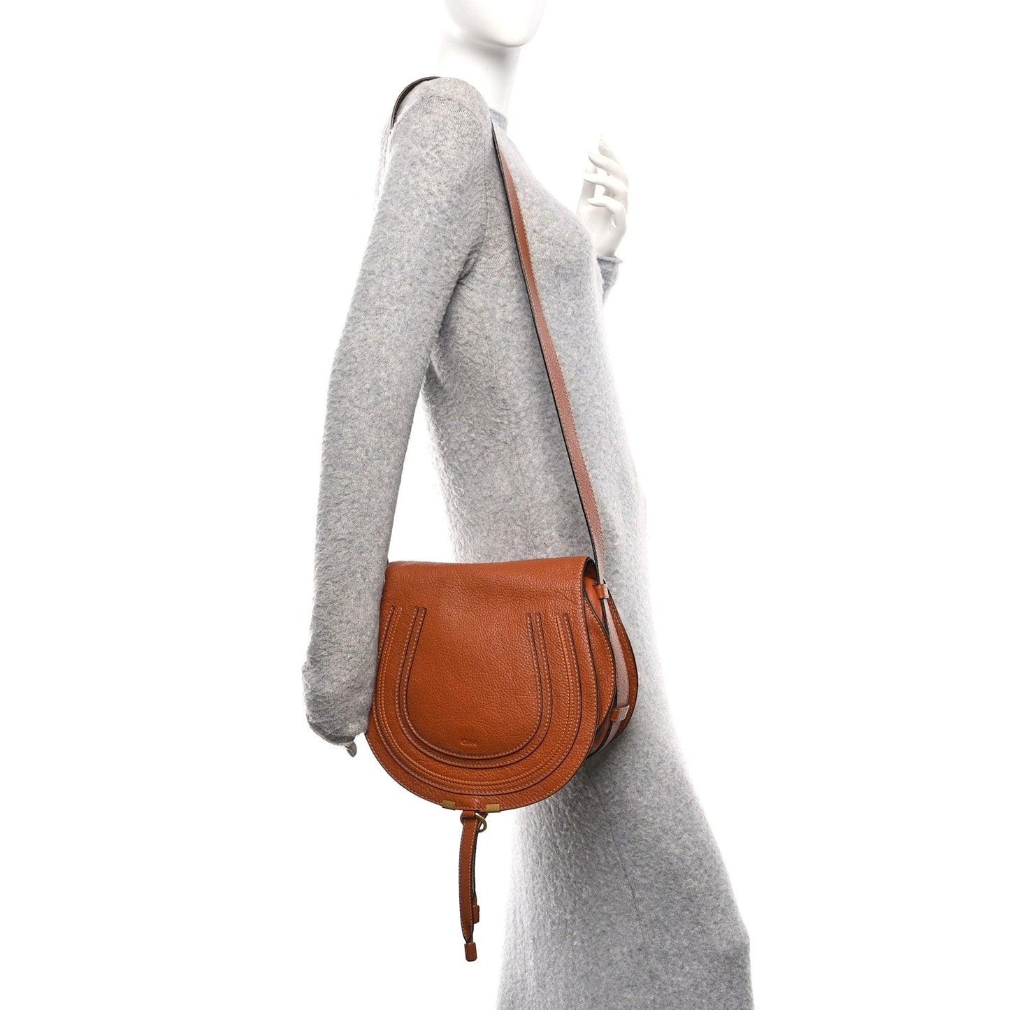 Calfskin Medium Marcie Round Crossbody Bag Tan