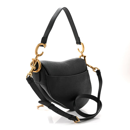 Grained Calfskin Saddle Bag With Strap Black