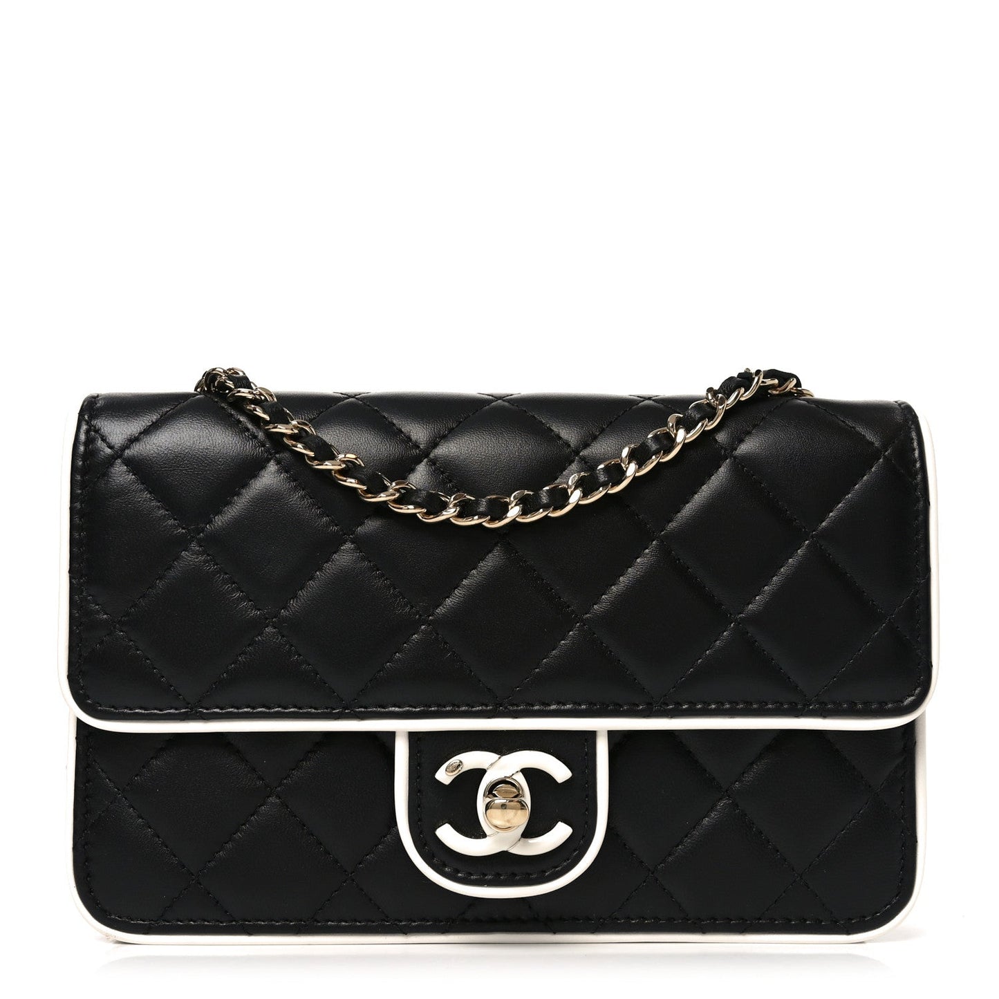 Lambskin Quilted Resin CC Mini Flap Bag Black White