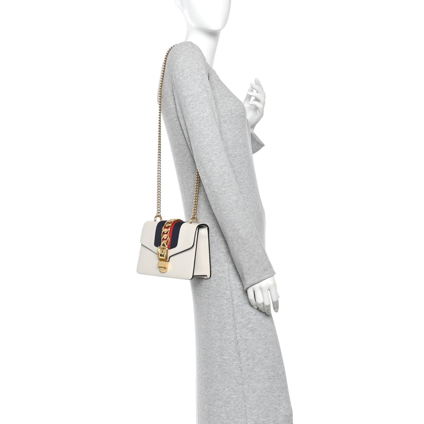 Calfskin Mini Sylvie Chain Shoulder Bag White