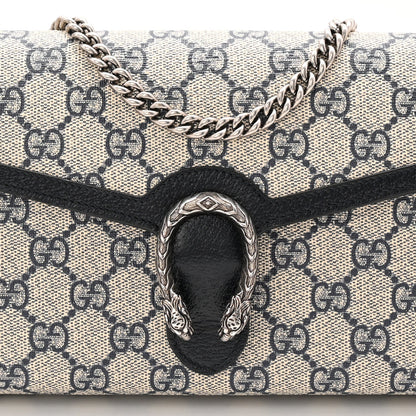 GG Supreme Monogram Textured Dollar Calfskin Mini Dionysus Chain Wallet Beige Blue
