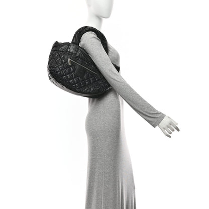 Nylon Quilted Small Coco Cocoon Tote Black