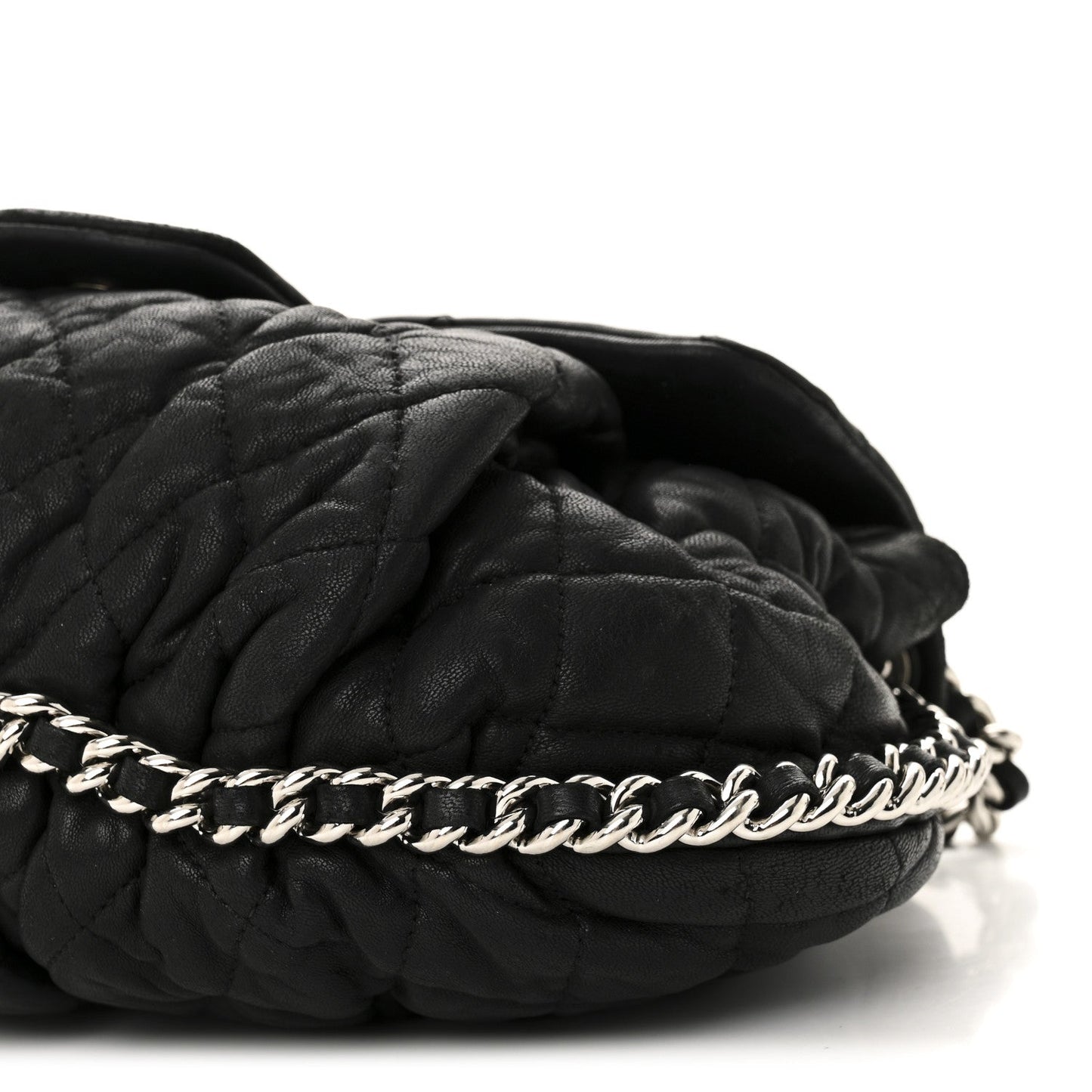 Washed Lambskin Quilted Medium Chain Around Messenger Black