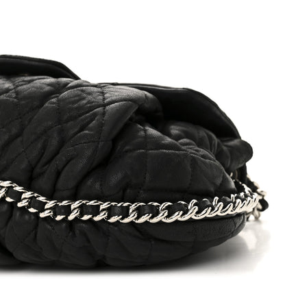 Washed Lambskin Quilted Medium Chain Around Messenger Black