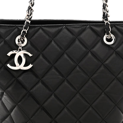 Lambskin Quilted Chic and Soft Shopping Tote Black