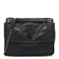 Crinkled Calfskin Matelasse Monogram Medium Niki Chain Satchel Black