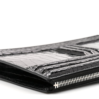 Shiny Porosus Crocodile Lisse Kelly Cadena Clutch Black