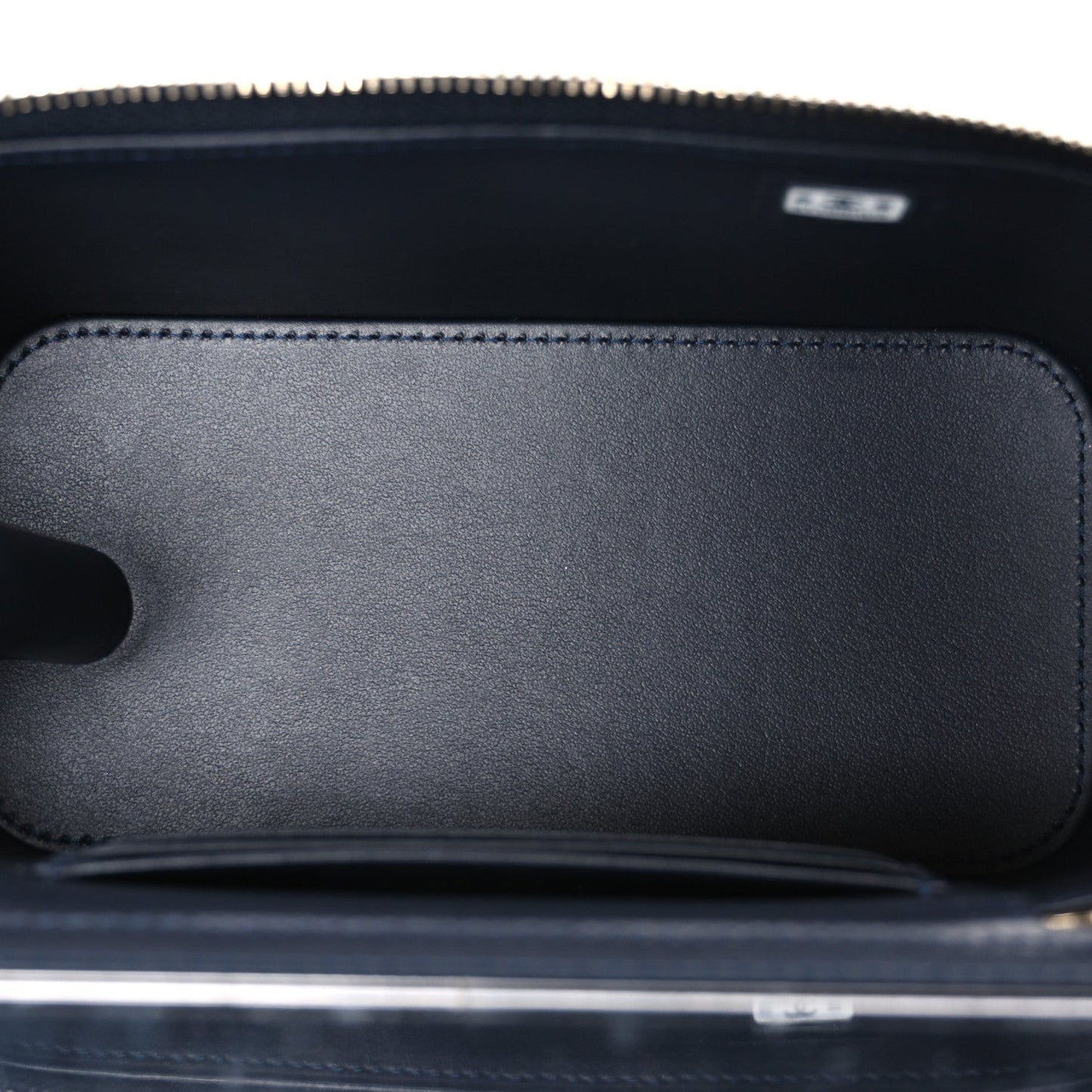Denim Quilted Small Vanity Case With Chain Dark Blue Orange