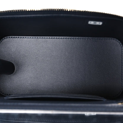 Denim Quilted Small Vanity Case With Chain Dark Blue Orange