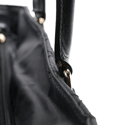 Nylon Calfskin Quilted CC Paris New York Tote Bag Black