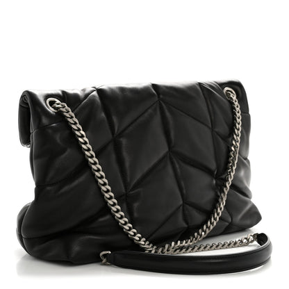 Lambskin Quilted Medium Loulou Puffer Monogram Chain Satchel Black