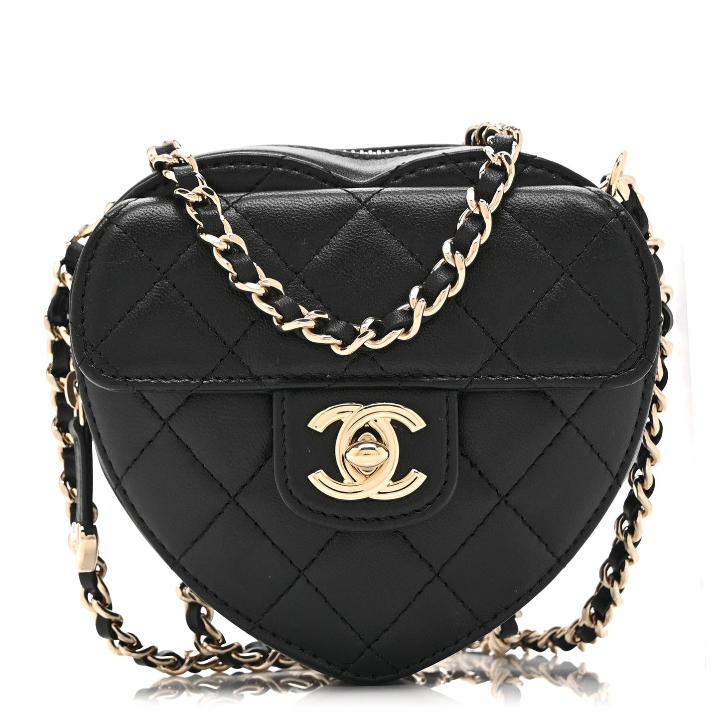 Lambskin Quilted CC In Love Heart Clutch With Chain Black