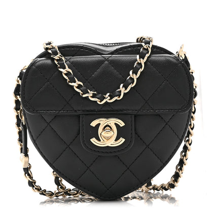 Lambskin Quilted CC In Love Heart Clutch With Chain Black
