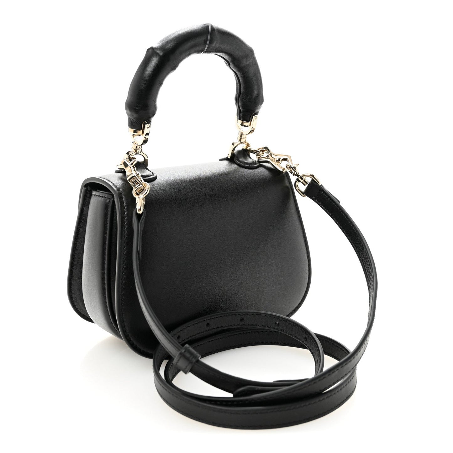 Boarded Dyana Lux Calfskin Mini Bamboo 1947 Top Handle Bag Black