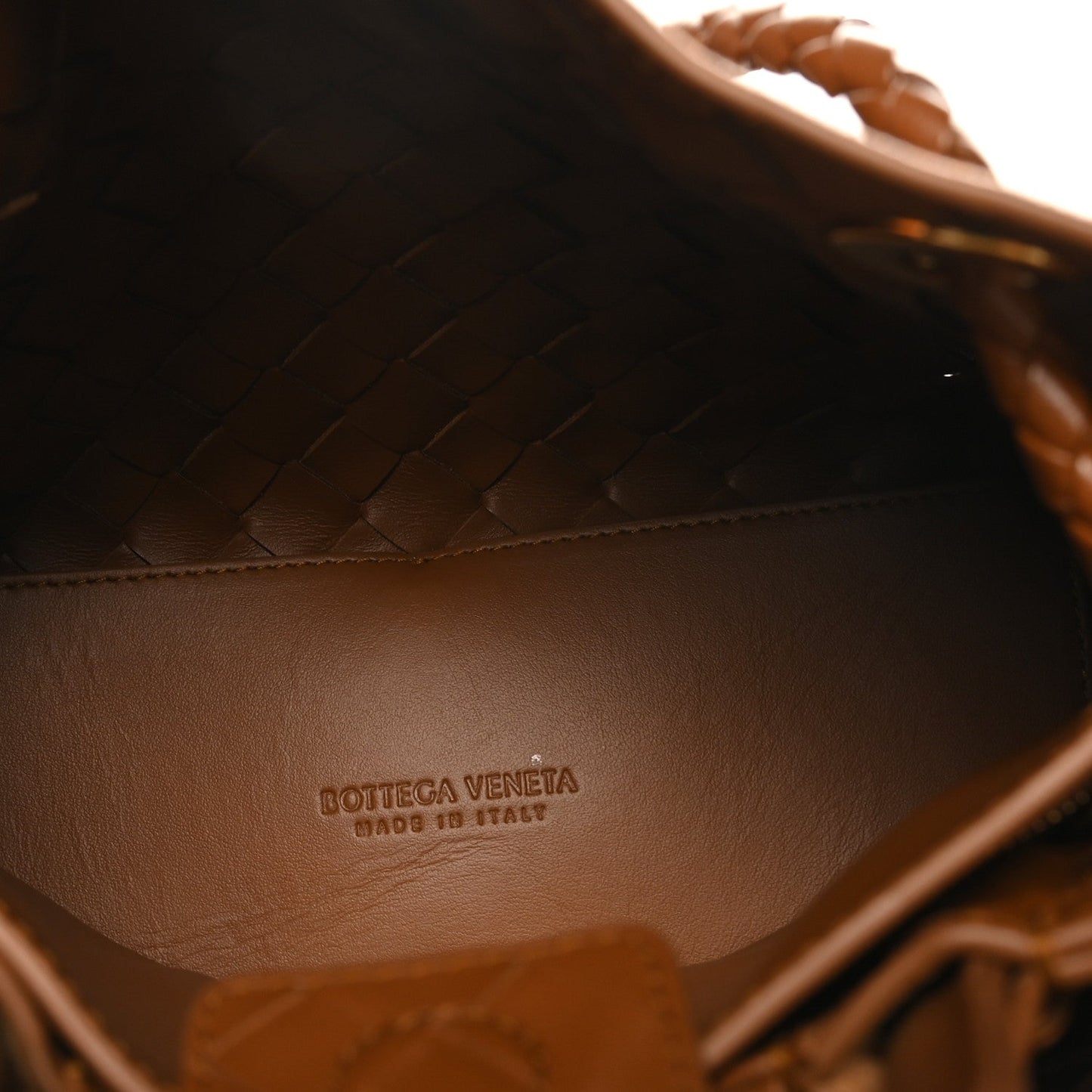 Suede Intrecciato Small Andiamo Shoulder Bag Amber