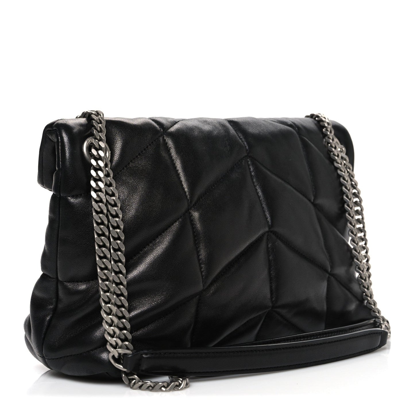 Lambskin Quilted Small Loulou Puffer Monogram Chain Satchel Black