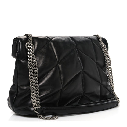 Lambskin Quilted Small Loulou Puffer Monogram Chain Satchel Black
