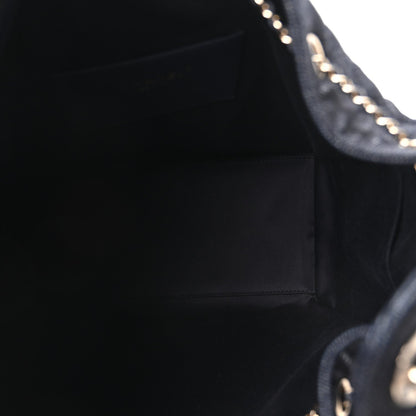 Denim Quilted Medium Chanel 25 Handbag Dark Blue