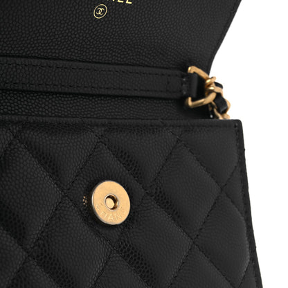 Caviar Quilted Twist Your Buttons Coin Purse With Chain Navy