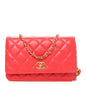 Lambskin Quilted CC Pearl Crush Wallet On Chain WOC  Red