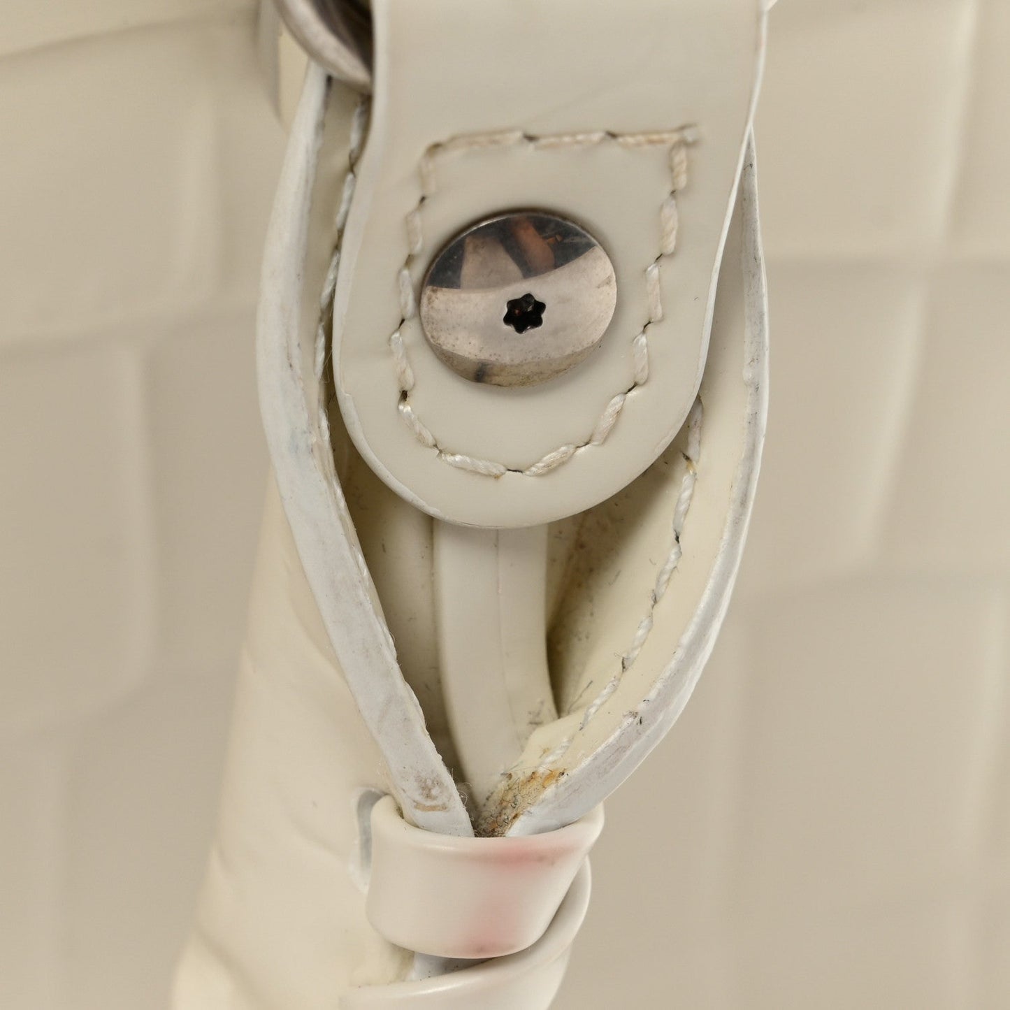 Semi Shiny Calfskin Crocodile Embossed Neo Classic Silver Hardware Nano City Crossbody White
