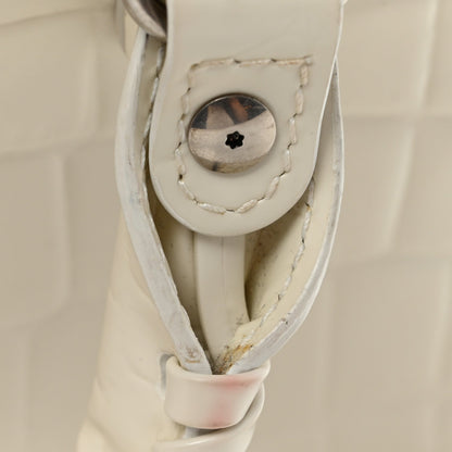 Semi Shiny Calfskin Crocodile Embossed Neo Classic Silver Hardware Nano City Crossbody White