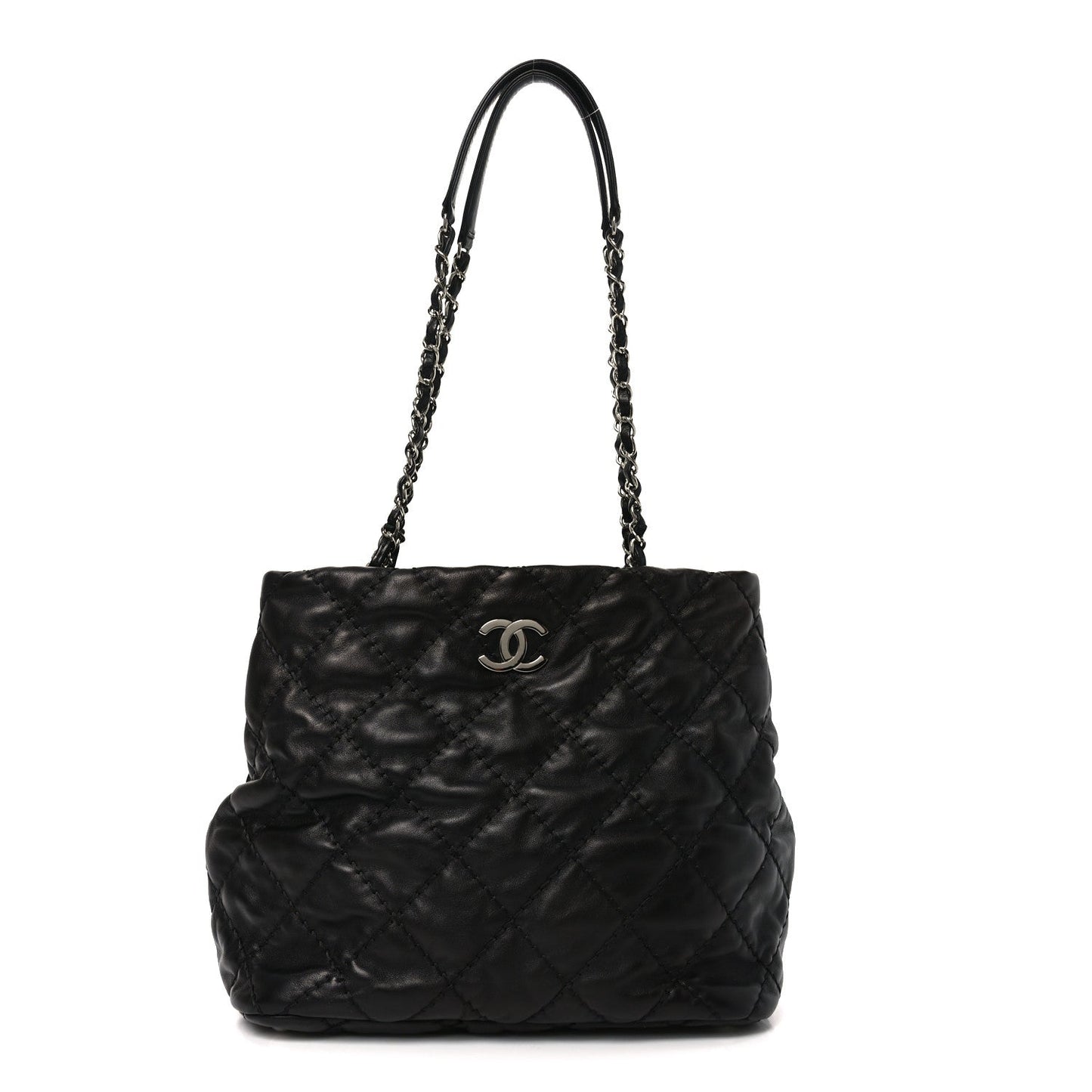 Calfskin Contrast Stitch Tote Black