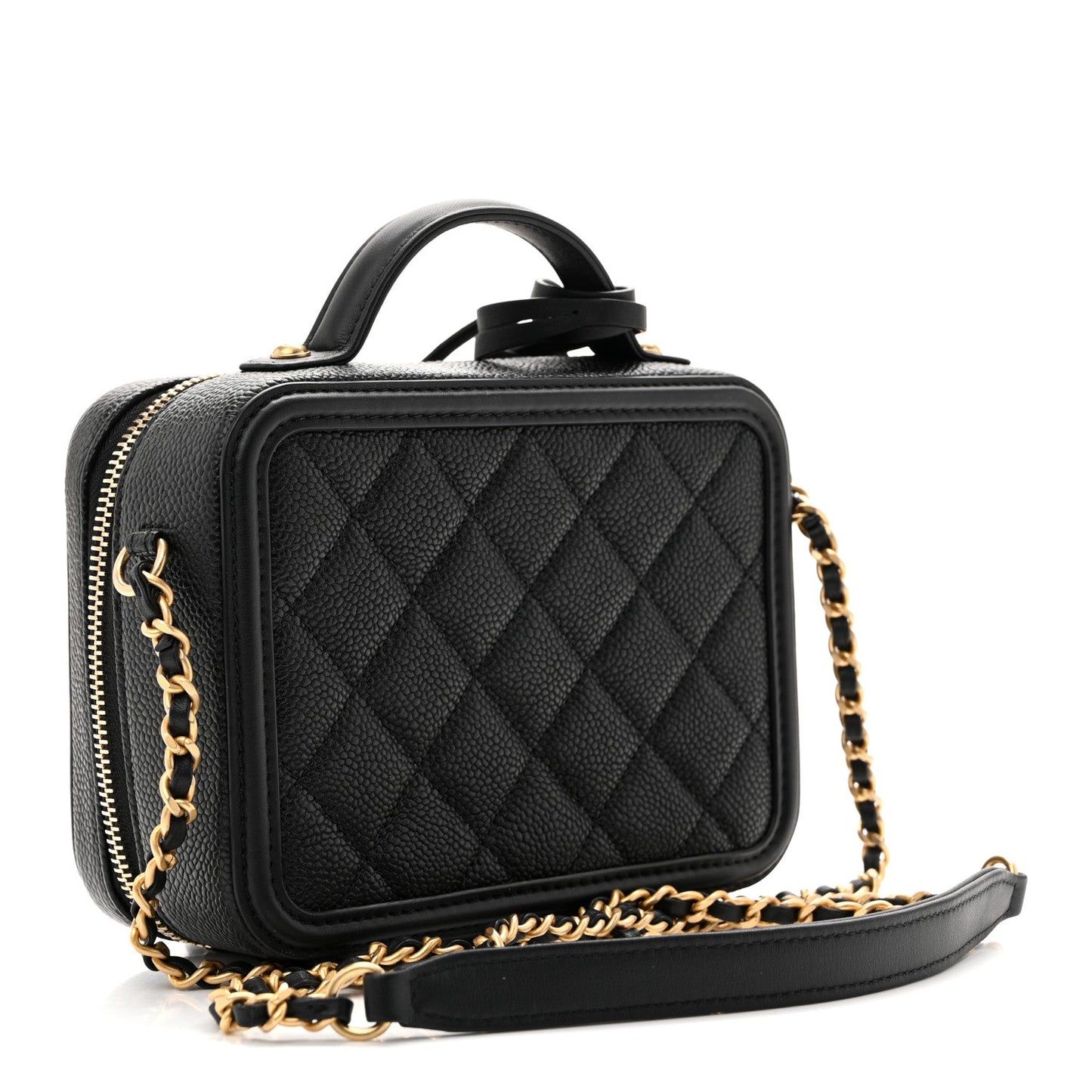 Caviar Quilted Small CC Filigree Vanity Case Black