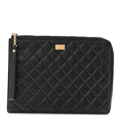 Aged Calfskin Quilted 2.55 Reissue Pouch With Handle Black