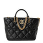 Lambskin Quilted Small Top Handle Shopping Bag Black