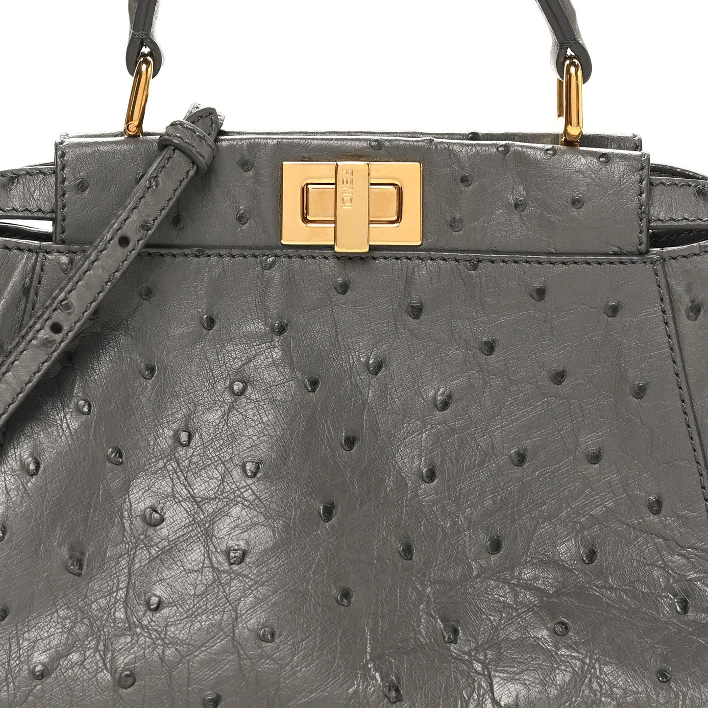 Ostrich Shiny Nappa Mini Peekaboo Iconic Satchel Grey